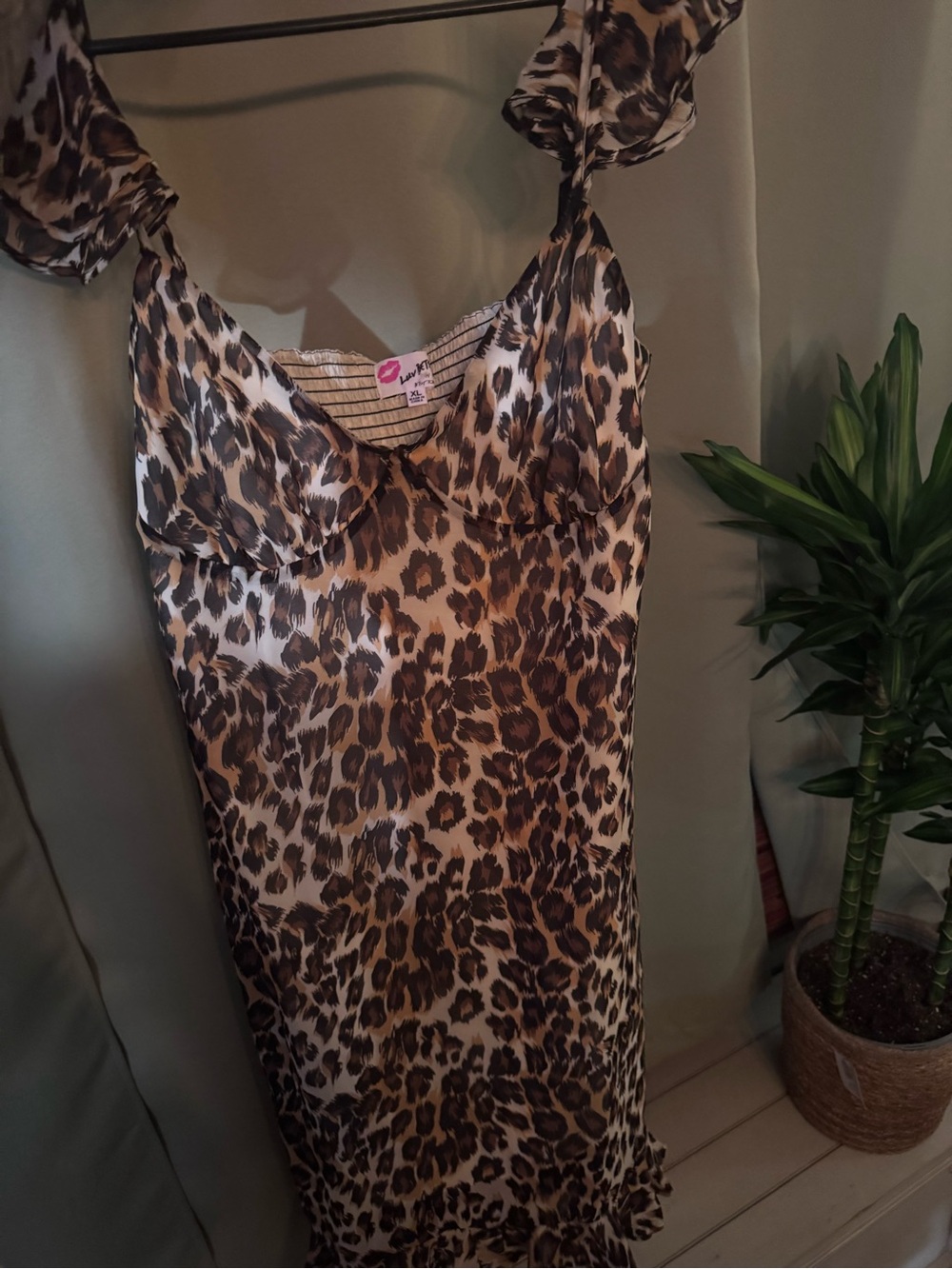 Betsey Johnson Brown Leopard-Print Midi Slip Dress XL NWOT